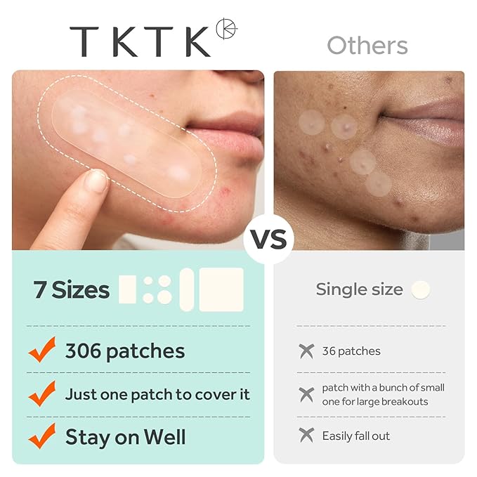 Large Acne Patches for Face, 7 Sizes Big Pimple Patches, XL Hydrocolloid Bandages for Body, Chin, Forehead, Nose, Back Blemish Zit Breakouts, Hydrocolloid Patch (Square, Strip, Dot 306 Count)