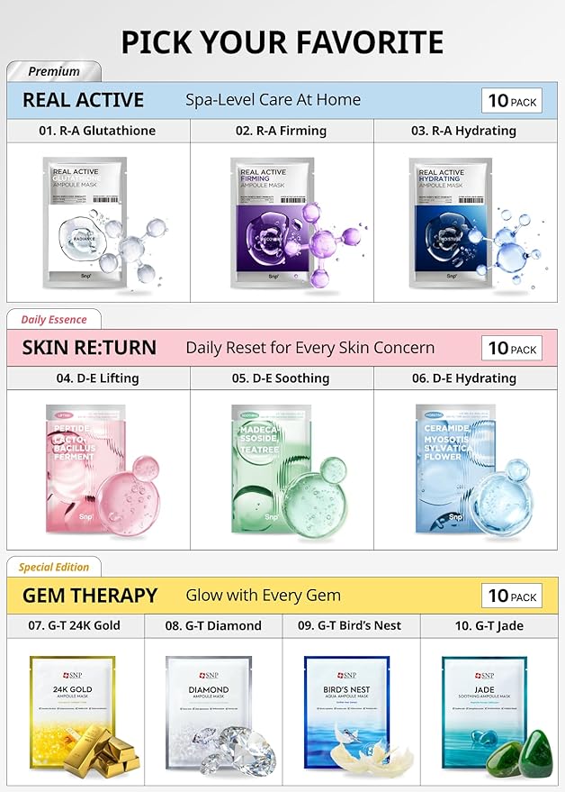 SNP Skin Return Soothing Essence Sheet Mask | Moisturizing and Hydrating for All Skin Types | Vegan Sheet Masks with Tea Tree Extract | Korean Face Masks Skincare | Facial Mask | 10 Sheets
