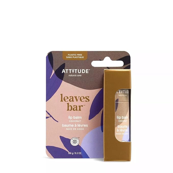 ATTITUDE Plastic-free Lip Balm, EWG Verified Plant- and Mineral-Based Ingredients, Vegan and Cruelty-free Personal Care Products, Coconut, 0.3 Oz