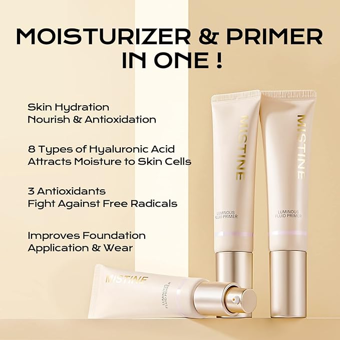 MISTINE Hydrating Makeup Face Primer, 8 Types of Hyaluronic Acid Blur Makeup Primer, Vitamin B5, Skin Perfecting & Smoothing Makeup Primer for Mature Skin,1 Oz