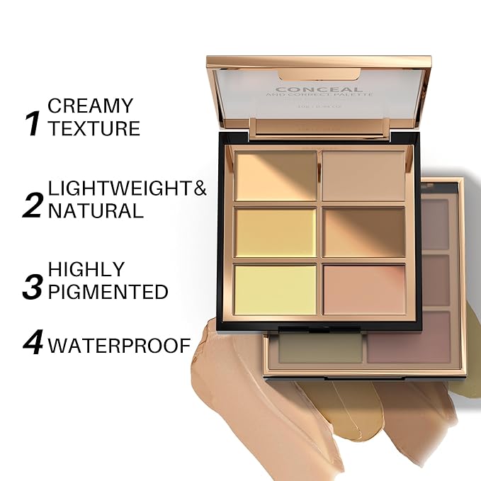 FV 6 Colors Cream Concealer Palette, Full Coverage & Long Lasting Colors Corrector Palette for Dark Circles, Redness, Acne with Natural Finish Cream Foundation Palette, 01 Light Shade