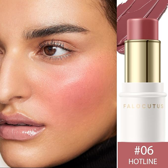 2Pcs Cream Blush Makeup Stick,Monochromatic Multi-Stick Face Blush for Cheek,Lip and Eye,Matte and Dewy Finish for Long Wearing,Easy Application.HOTLINE