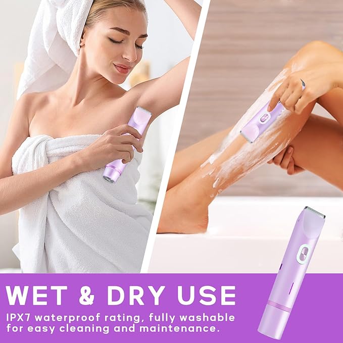 2025 New Electric Womens Shaver, 2-in-1 Body Shaver & Bikini Trimmer for Women, Waterproof Wet & Dry Use Body Hair Electric Razor Trimmer for Bikini Underarm Leg Arm Body Face (Purple)