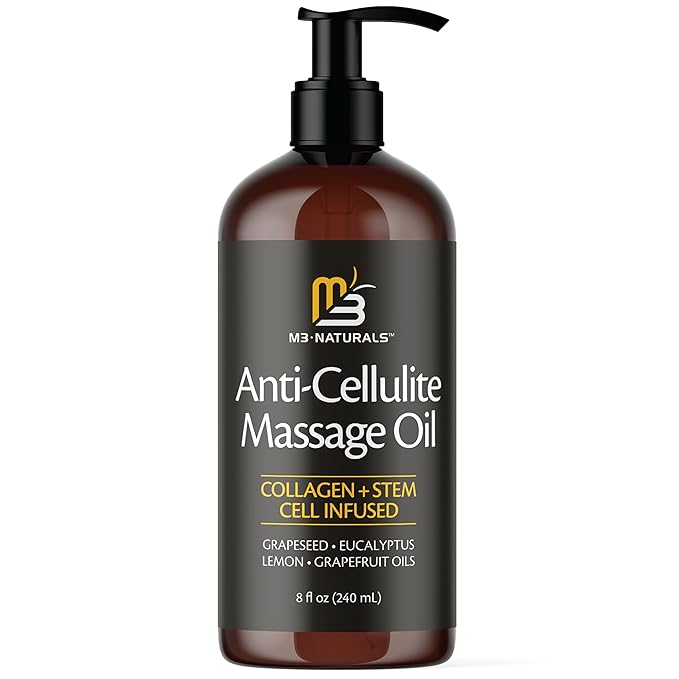 M3 Naturals Firming Body Massage Oil with Collagen & Stem Cell – Helps Smooth The Appearance of Cellulite & Improve Skin Texture – Refreshing Aromatherapy Body Oil for Legs & Full Body – 8 Fl Oz