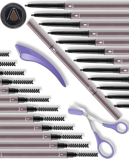 12Pcs Microblading Eye Brow Pencils for Women Brown Waterproof Eyebrow Pencil w/Eyebrows Razor & Scissors Kit 0.5mm Ultra-Fine Tip Creates Hair-Like Strokes for Effortless Natural Brows