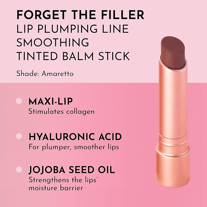 LAWLESS Forget the Filler Lip Plumping Line Smoothing Tinted Balm, Amaretto, Brown, 0.09 Ounce
