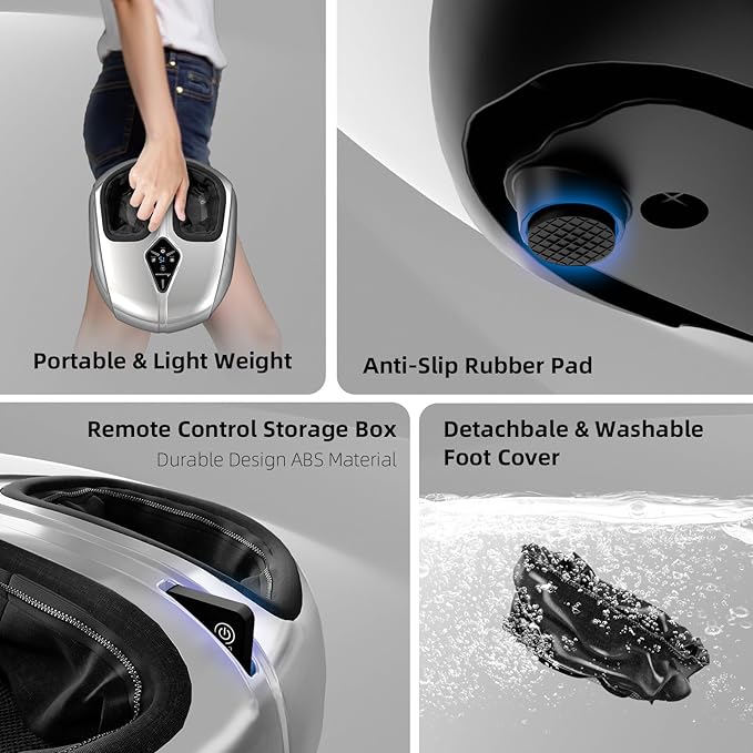 Shiatsu Foot Massager with Heat,Vibration,Air Compression and Deep Kneading for Plantar Fasciitis, Neuropathy,Improve Foot Wellness,Gifts for Women & Men（Silver）