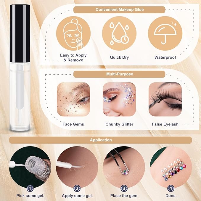 Colorful Face Gems for Makeup Set, Flatback Gorgeous