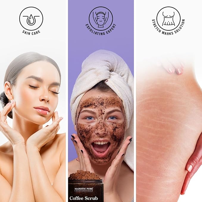 MAJESTIC PURE Arabica Coffee Scrub - All Natural Exfoliating Body Scrub for Skin Care, Stretch Marks, Acne & Cellulite, Reduce the Look of Spider Veins, Eczema, Age Spots & Varicose Veins - 10 Ounces