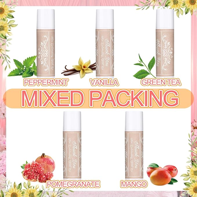 Dunzy 50 Pcs Thank You Gift Lip Balm Bulk Baby Shower Party Favors Bridal Shower Favor Lip Care with Assorted Fruit Flavors Thank You Lipstick for Guest Basket Gift Stuffer (Vintage)