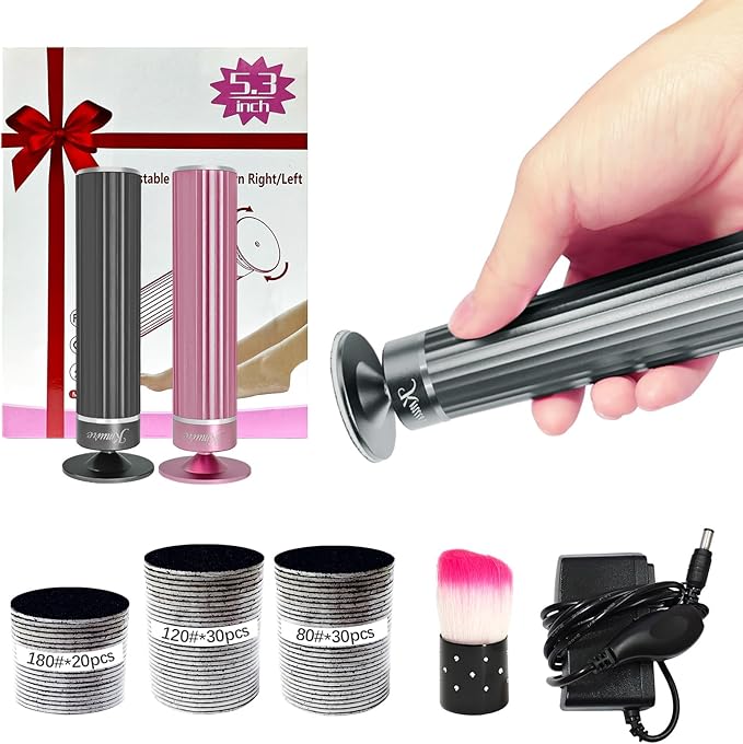 5.3'' Electric Foot Callus Remover with 80pcs Sandpaper Discs & Brush, Professional Aluminum Ergonomic Pedicure Tool, Stepless Speed & Reverse Control for Dead Skin Removal (Grey)