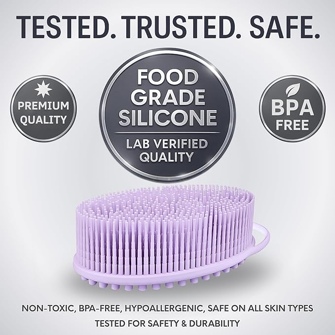 Avilana Silicone Body Scrubber – Gentle Shower Brush & Loofah Alternative- Food Grade & Lab Tested – Fast-Drying, Hygienic, BPA-Free Silicone Body Gentle Exfoliator (Lavender, Massage)