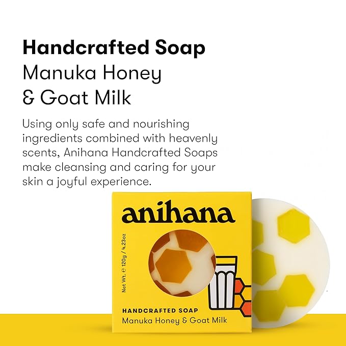 ANIHANA Handcrafted Soap 3 Pack with Coconut Oil, Gentle Cleansing Paraben Free Cruelty Free Refreshing Manuka Honey & Goat Milk Scent 4.23 oz each