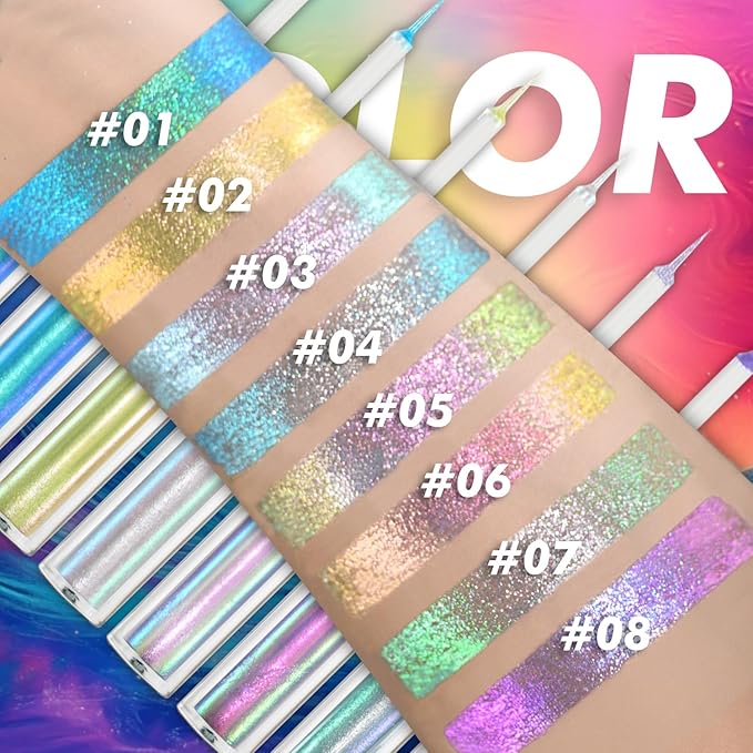 CHARMACY Chameleon Liquid Eyeliner, Liquid Glitter Eyeliner, Highly Pigmented, Metallic MultiColor Shifting waterproof Eyeliner, Ultra-Fine Tip, Longwearing, Smudge-proof (#306)