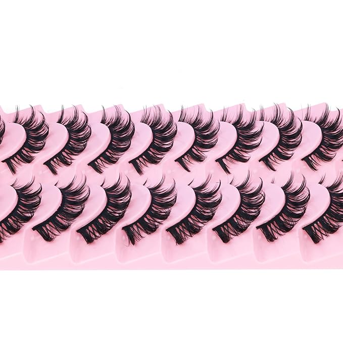 False Eyelashes Manga Lashes 10 Pairs False Eyelashes Japanese Style D Anime Lashes Natural Cosplay Lashes Natural Look 15 MM Wispy Faux Mink Lashes Full Strip Doll Lashes by FANXITON