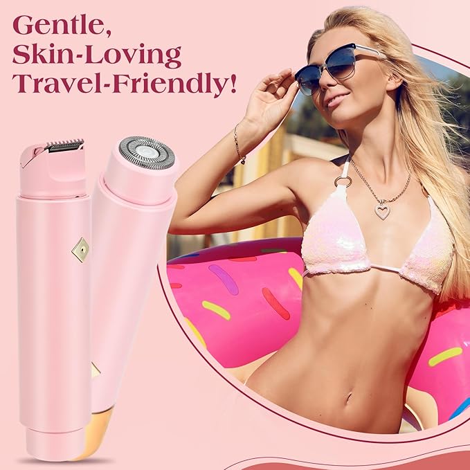 Electric Shaver & Bikini Trimmer for Women – 2-in-1 Design, Waterproof, Type-C Charging, Gentle on Sensitive Skin, Ideal for Travel and Daily Use, Pink