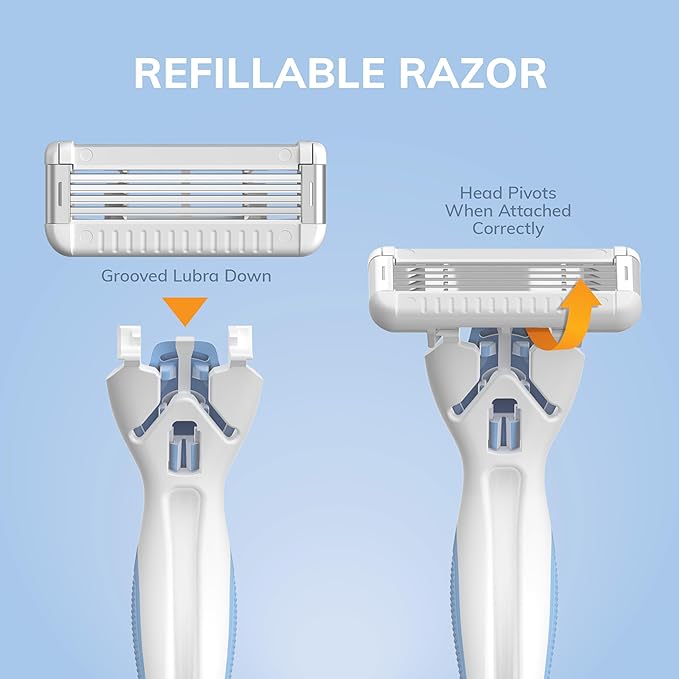 BIC EasyRinse Sensitive Anti-Clogging, Refillable Women's Razors With 4 Blades, 1 Razor Handle and 3 Refill Razor Cartridges Razor Kit