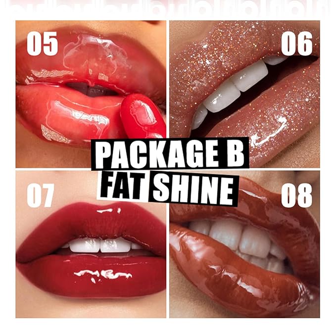 4 Colors Hydrating Lip Oil,Fat Lip Oil Lip Glaze,Shiny Transparent Lip Gloss Plumping,Nourishing & Non-sticky Long Lasting Fresh Clear Smooth Lip Care,Long Lasting Lip Oil(Set B)