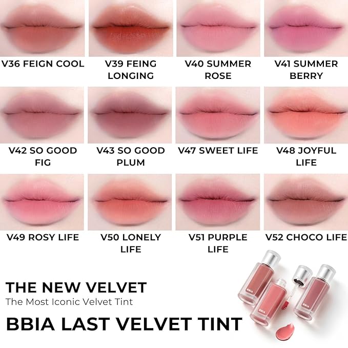 BBIA Last Velvet Tint MLBB Edition - Soft Creamy Matte Finish Lip Stain, Blur Effect & Velvety Texture, Long-Lasting, High Pigment, Non-Drying, Vegan, Korean Lip Makeup (V49 ROSY LIFE, Pack of 1)