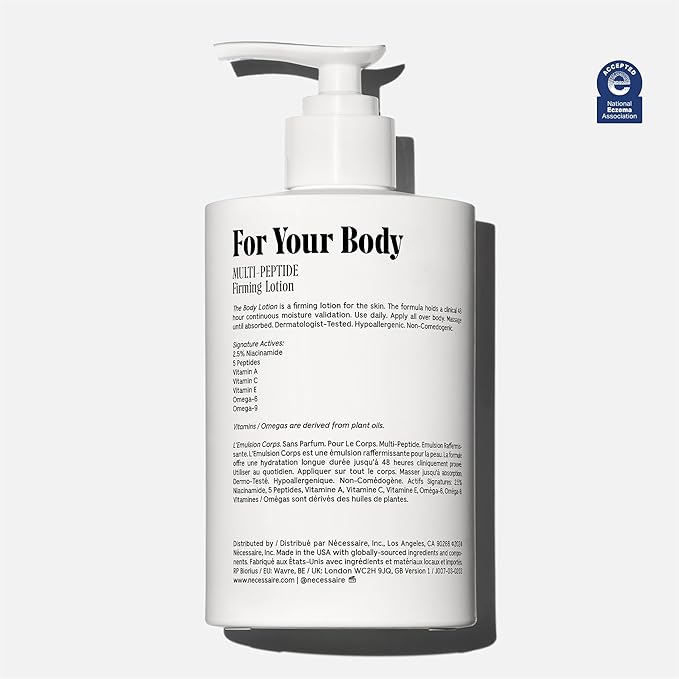Nécessaire The Body Lotion with Pump. Fragrance-Free. Multi-Peptide Firming Lotion to Moisturize, Firm, Strengthen. 2.5% Niacinamide, Vitamin C/E + Omega 6/9. 450ml / 15.2 fl oz