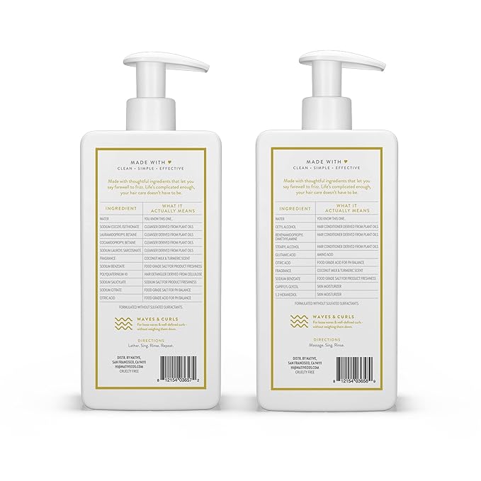 Coconut & Turmeric Shampoo and Conditioner Contain Naturally Derived Ingredients | All Hair Types, Color & Treated, Fine to Dry Damaged, Sulfate & Dye Free - 2-Pack