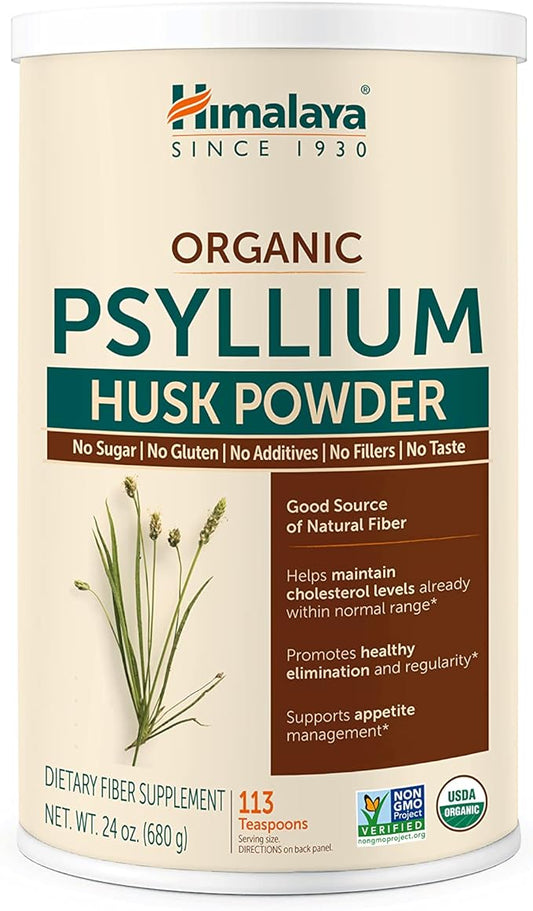 Himalaya Organic Psyllium Husk Powder, Daily Dietary Fiber Supplement, Regularity, Appetite Management, Certified Organic, Non-GMO, No Artificial Colors, Unflavored, 113 Teaspoon Supply, 24 Oz