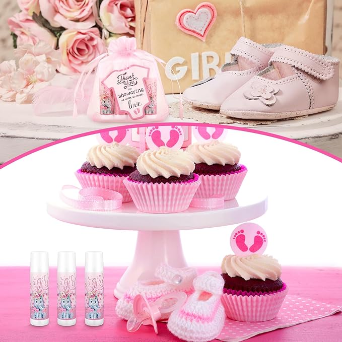 Demissle 50 Pcs Baby Shower Lip Balm Gift Set with 100 Pcs Organza Bags Baby Shower Party Favor for Guest Thank You Tag Rope Baby Shower Party Decoration Gender Reveal Souvenirs(Elephant)