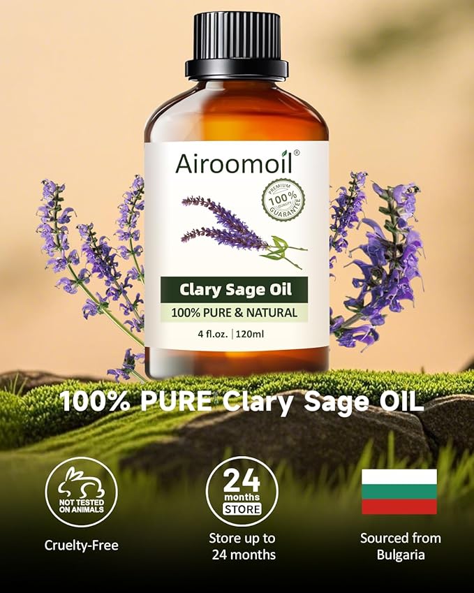 Pure Clary Sage Essential Oil, 100% Pure Natural Clary Sage Essential Oil, Premium Grade Essential Oils for Diffusers for Home, Skin, Care Massage, Soap Making, Aromatherapy, 4 Fl Oz | 120ml