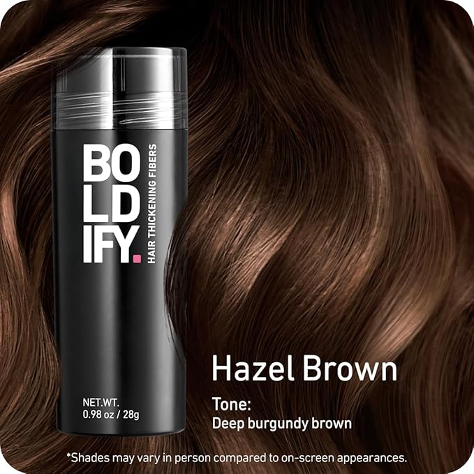 BOLDIFY Hair Fibers (28g) - Fill In Thinning and Fine Hair for an Instantly Fuller, Thicker Look - 14 Shades for Women & Men - Hazel Brown