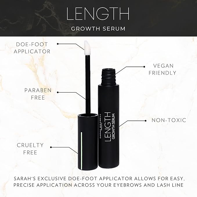 Sarah Maxwell Beauty - LENGTH Growth Serum for Eyelash & Brow Boost, Vegan, Paraben-Free, Cruelty-Free – Enhance Lashes & Brows, Clean Beauty Lash Treatment (0.17 fl oz | 5 mL)