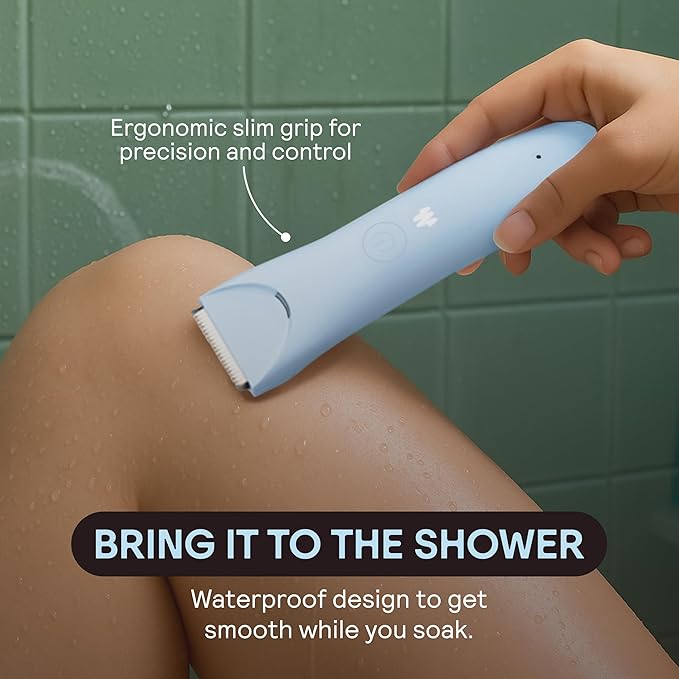MERIDIAN Slimmer Trimmer – Electric Razor for Women, Bikini Line & Pubic Hair Trimmer, Rechargeable & Waterproof, Painless, Flawless Shave for Sensitive Skin, Gentle, Quiet & Travel-Friendly, Sky