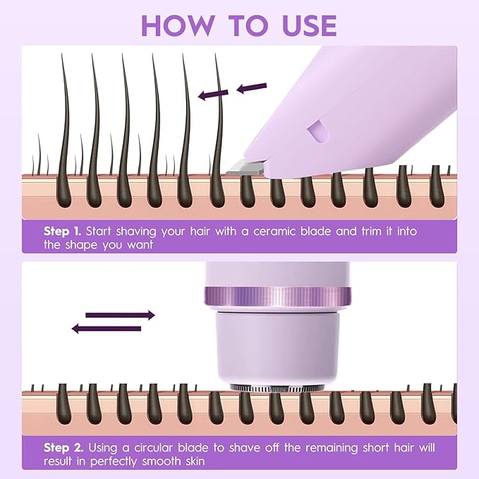 2025 Upgraded Dermave Bikini Shaver - 2 in 1 Bikini Trimmer for Women with LCD Display, Dual Head Cordless Electric Shaver, IPX7 Waterproof Wet/Dry Body Hair Trimmer for Face,Purple