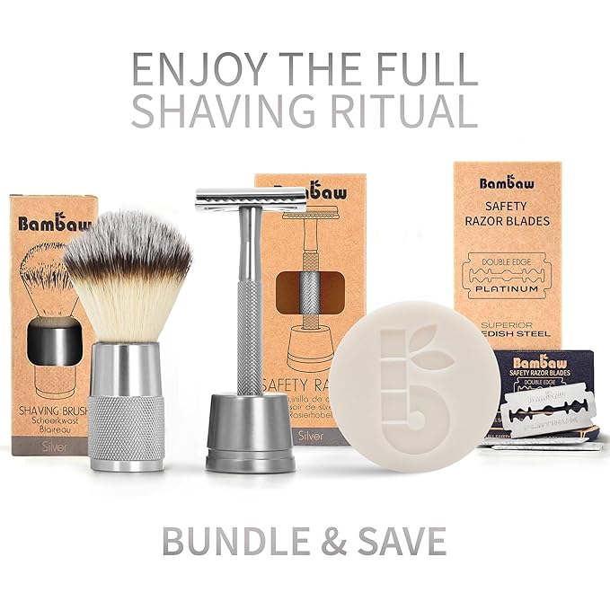 Bambaw Double Edge Safety Razor for Men & Women, Metal Razor with 5 Double Edge Safety Razor Blades, Eco-Friendly Razor – Silver
