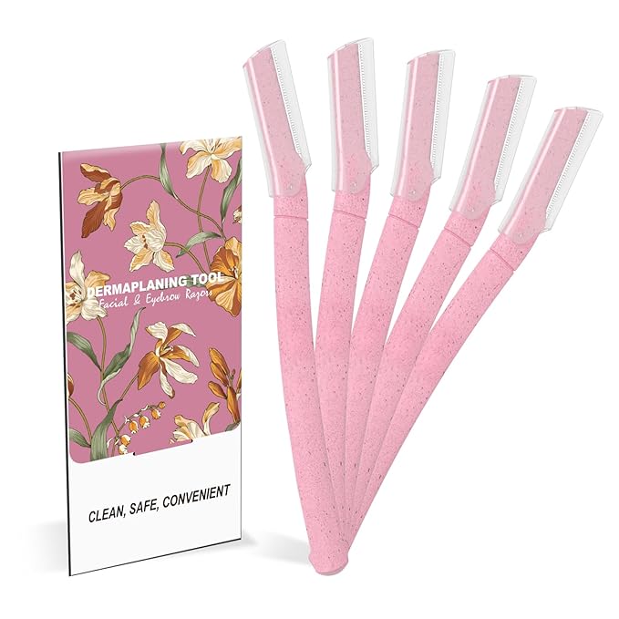 Dermaplane Razor, Face Razors for Women, Dermaplaning Tool for Women Face, Remove Facial Hair and Perfectly Shape Brows, with Protective Cover, 5 Count, Pink
