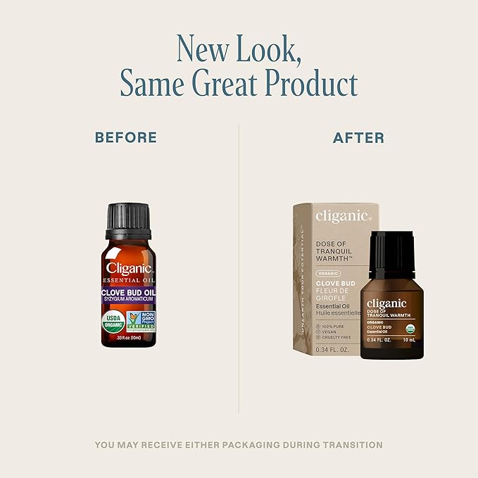 Cliganic Organic Clove Bud Essential Oil, 100% Pure Natural for Aromatherapy | Non-GMO Verified (Packaging May Vary)