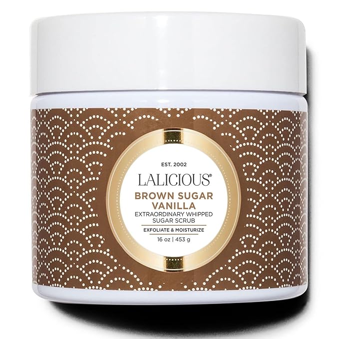 LALICIOUS Brown Sugar Vanilla Sugar Scrub, Exfoliating Body Scrub, Moisturizing Extraordinary Whipped Body Exfoliator, Gentle Exfoliating Body Scrubber Exfoliator for Radiant Skin, No Parabens - 16oz