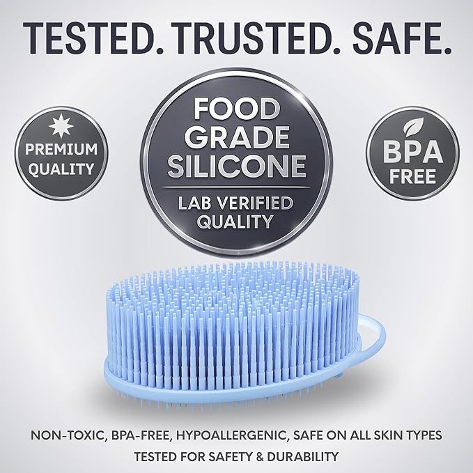 Avilana Silicone Body Scrubber – Gentle Shower Brush & Loofah Alternative- Food Grade & Lab Tested – Fast-Drying, Hygienic, BPA-Free Silicone Body Gentle Exfoliator (Blue, Exfoliate)