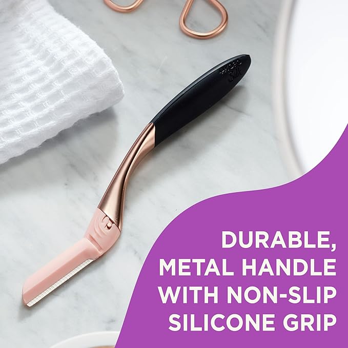 Schick Hydro Silk Dermaplaning Wand, Dermaplaning Tool for Face | Dermaplane Razor for Women Face, Eyebrow Razor, Peach Fuzz Remover, Includes 1 Weighted Metal Handle with 6 Refill Blades