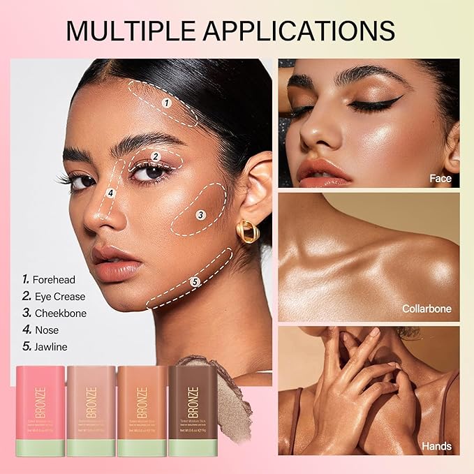 Blush Stick, Cream Blush Stick for Cheeks & Lips, Blendable Long-Lasting Multi-Use Contour Stick & Highlighter Makeup (SOFT GLOW)