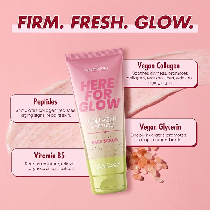 Collagen Facial Scrub - Dermatologist Tested, Anti-Aging, Hydrates & Improves Firmness, Korean Skin Care, 95% Natural, Clean Beauty, Non - GMO, Cruelty - Free - 1 Pack