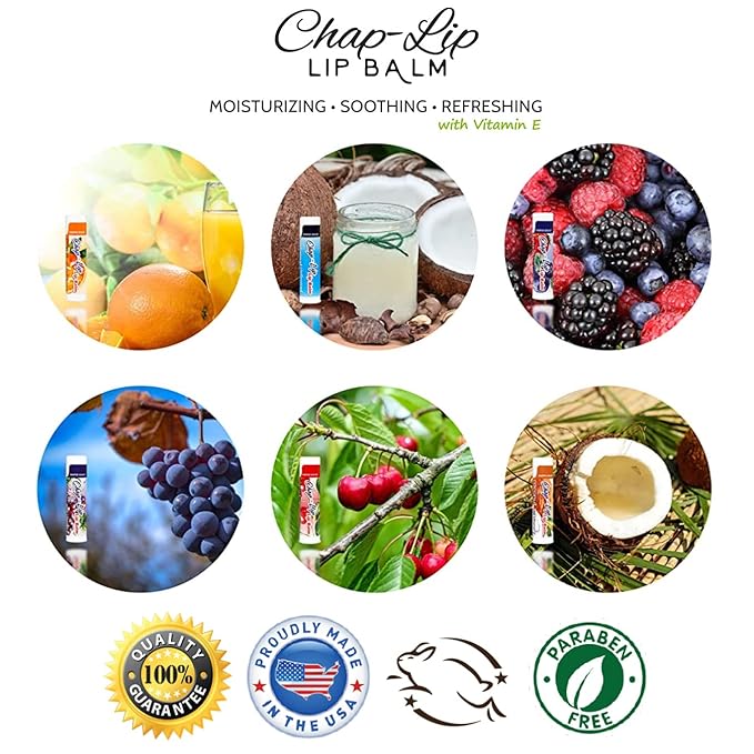 Vitamin E with Coconut Oil - Lip Moisturizer Treatment - Moisturizing, Soothing, & Refreshing, Total Hydration Treatment & Lip Therapy - Assortment of 6 Refreshing Flavors, 48 Count