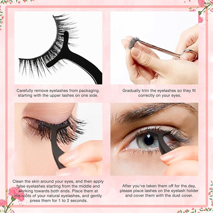 Self Adhesive Eyelashes Natural Look False Eyelashes Reusable Self Stick Lashes, No Glue Needed, 5 Pairs Long