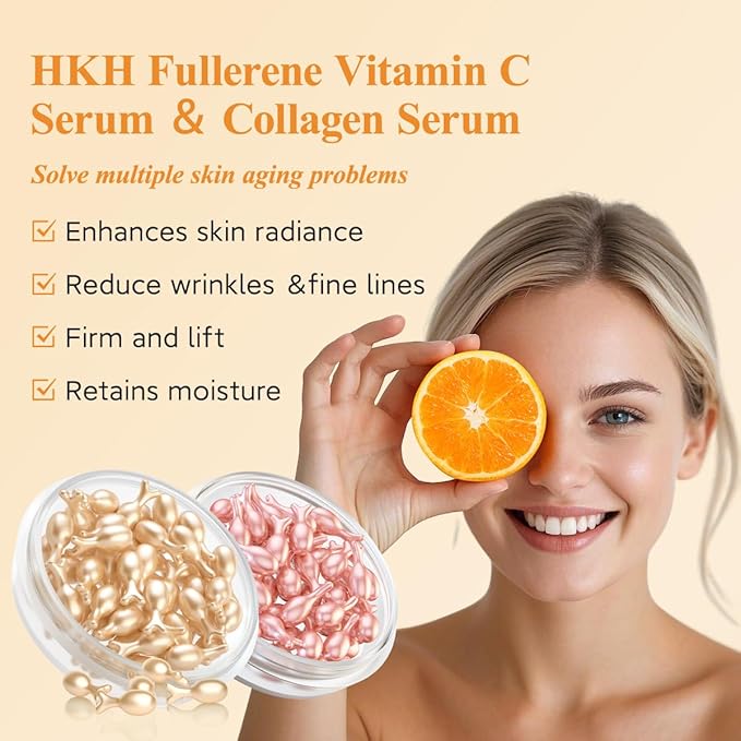 HKH Vitamin C & Retinol Serum for Face - Vit C Oil Capsule with Niacinamide, Anti Again Vit A Night Serum Capsule for Women, Reduces Fine Lines, Even Skin Tone, Firming Skin, Moisturise (38+38 ct)