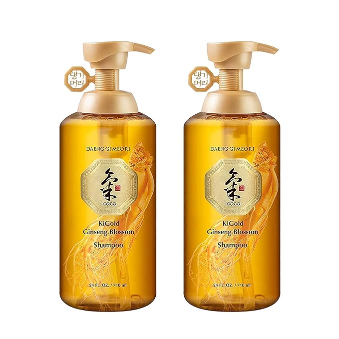 Daeng Gi Meo Ri- Ki Gold Ginseng Blossom 2 Shampoo Set, Real Ginseng Inside, Herbal Shampoo, Hair Growth, Preventing Hair Loss, 24.01 fl oz each