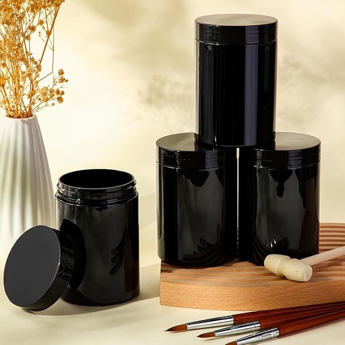 SATINIOR 24 Pieces Empty Clear Plastic Jars with Lids Round Storage Containers Wide Mouth for Beauty Product Cosmetic Cream Lotion Liquid Butter Craft and Food(Black,16 oz)