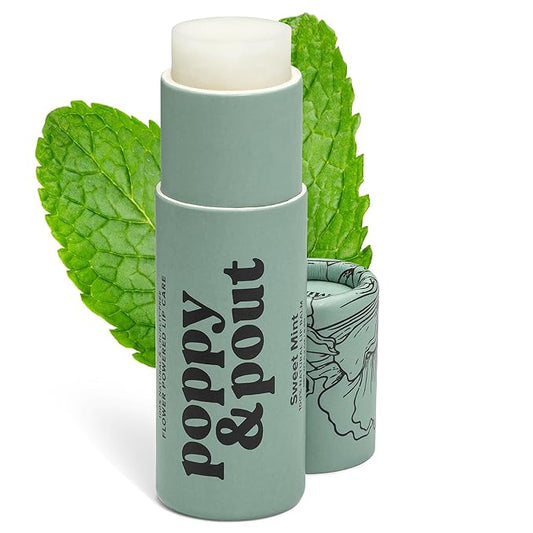 Poppy & Pout Sweet Mint Jumbo Lip Balm | All Natural Lip Balms & Moisturizers | Hydrates with Beeswax, Vitamin E, Organic Coconut Oil | Cruelty-Free | Lip Balm in Recyclable Cardboard Tube