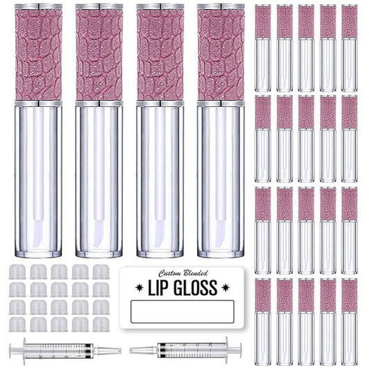 24 Pack Fish Scales Lip Gloss Tubes with Wand 5ml Empty Lip Gloss Containers Lipgloss Bottles with Stoppers + 2pcs Syringes for DIY Lip Gloss Balm