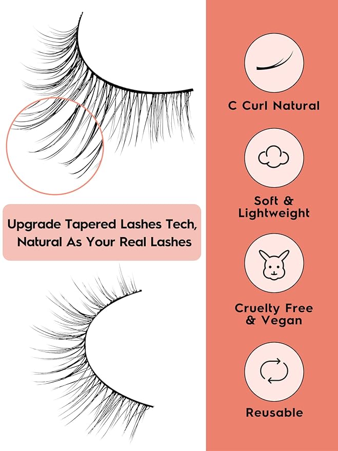 Natural Wispy Cat Eye Lashes - 3D Volume C Curl Eyelashes With Thin Band - 10mm Short Lashes - 7 Pairs