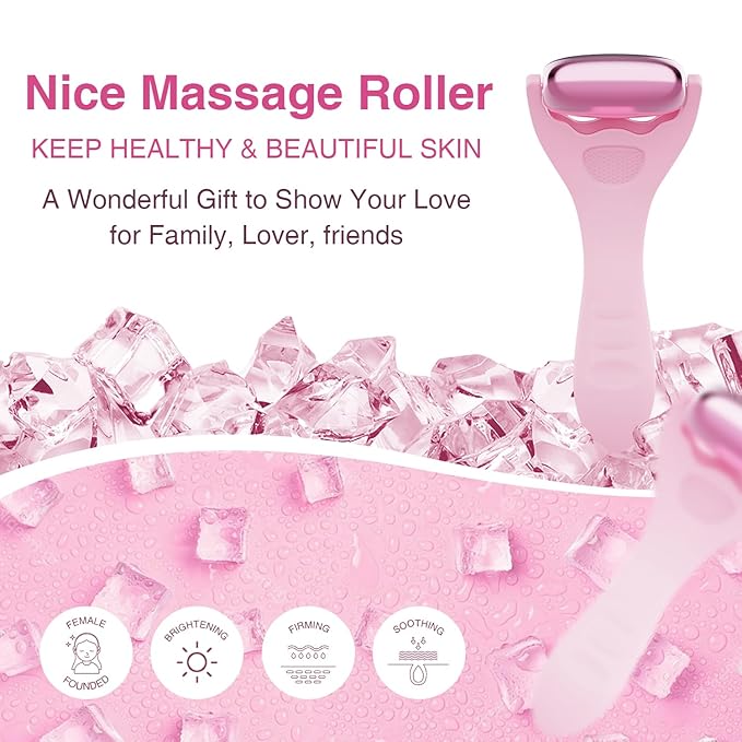 Facial Ice Roller for Skin Care - Aluminum Face Roller to De-Puff, Soothe & Tighten Pores - Cold Therapy Massage Tool for Radiant Glow