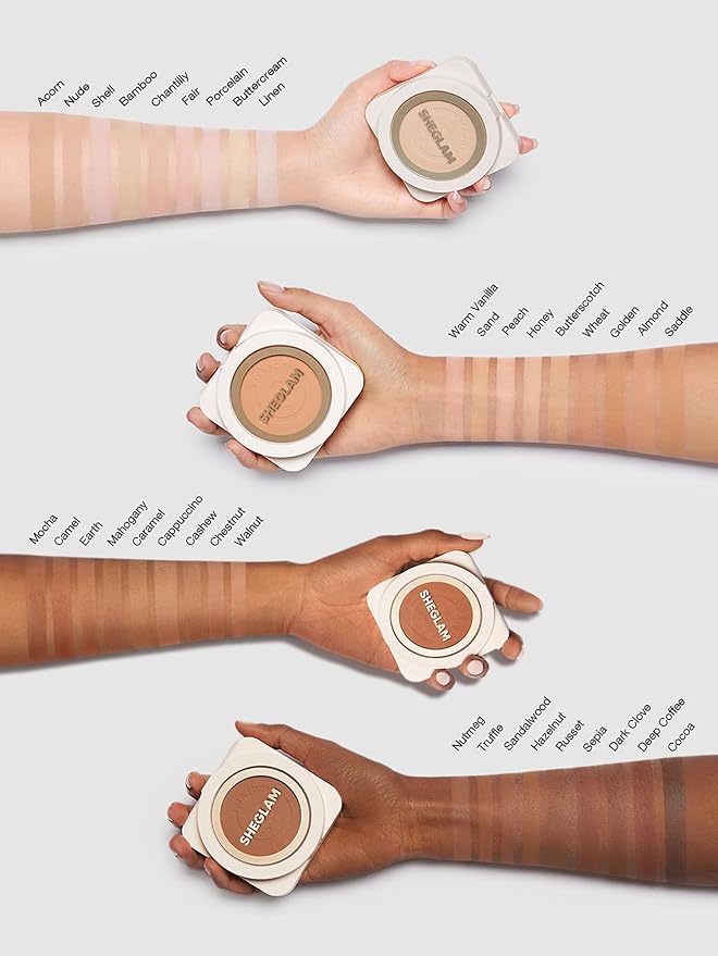 SHEGLAM SKin-Focus Full Coverage Powder Foundation Oil-Control Lightweight Face Pressed Powder Makeup-Butterscotch